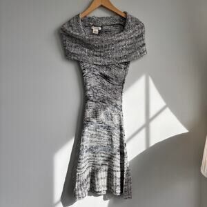 Y2K Arden B Off the Shoulder Knit Sweater Dress Tunic Gray Sequins Size XS